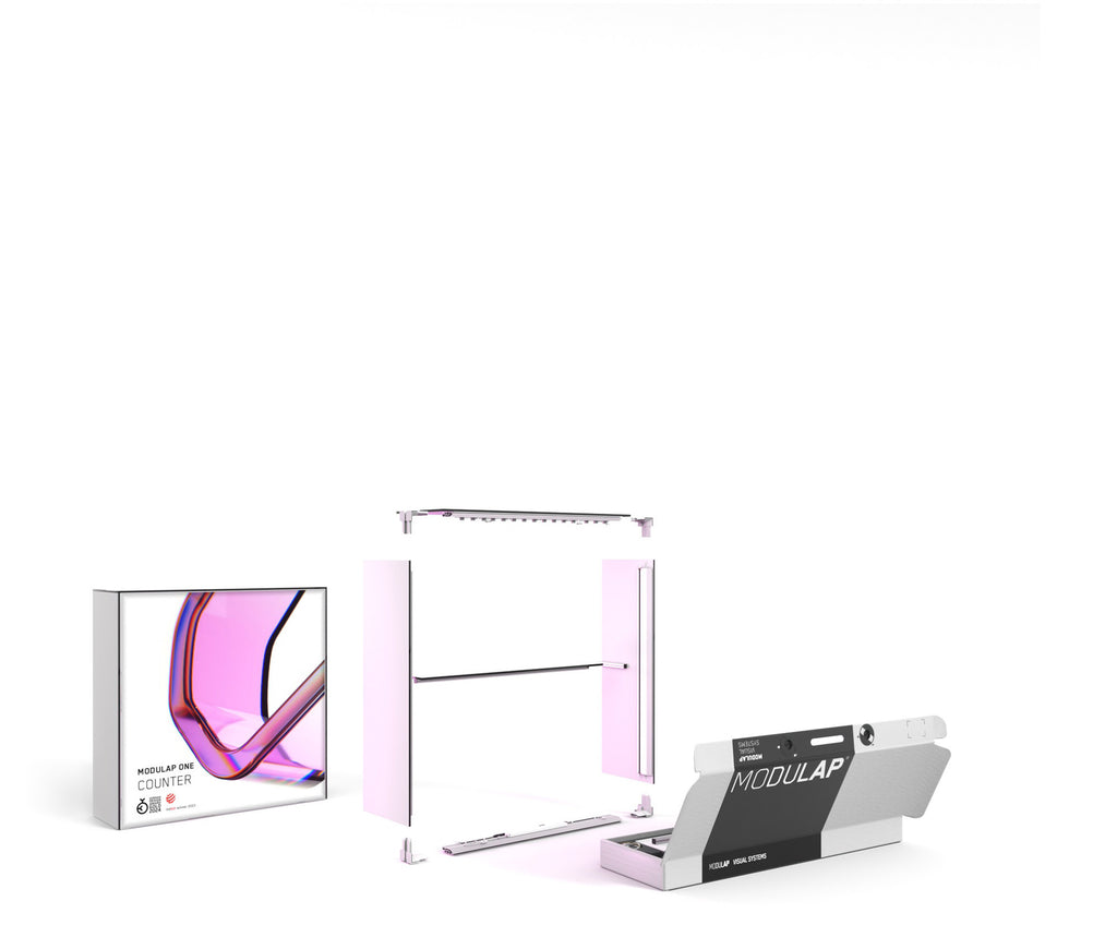 Modulap One Counter – Modularer, tragbarer Messestand-Counter mit einfachem Aufbau und modernem Design. Leicht transportierbar, ideal für Messen und Events.