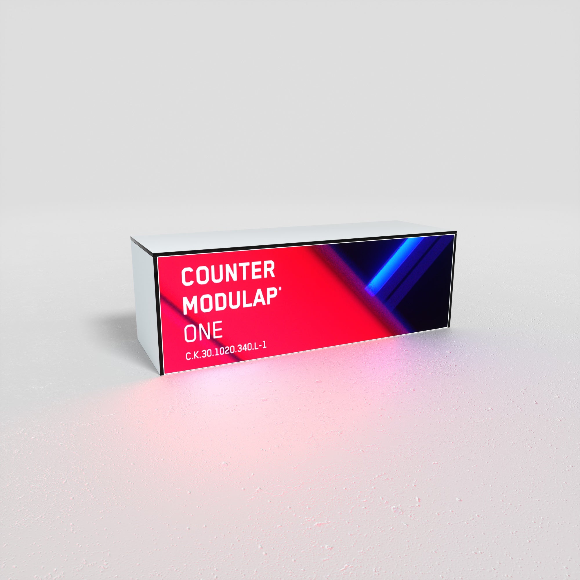 Mobiler Modulap Counter C.K 330 low als Produktaufsteller und Design-Element für Messen, Brand Spaces und Popup-Stores