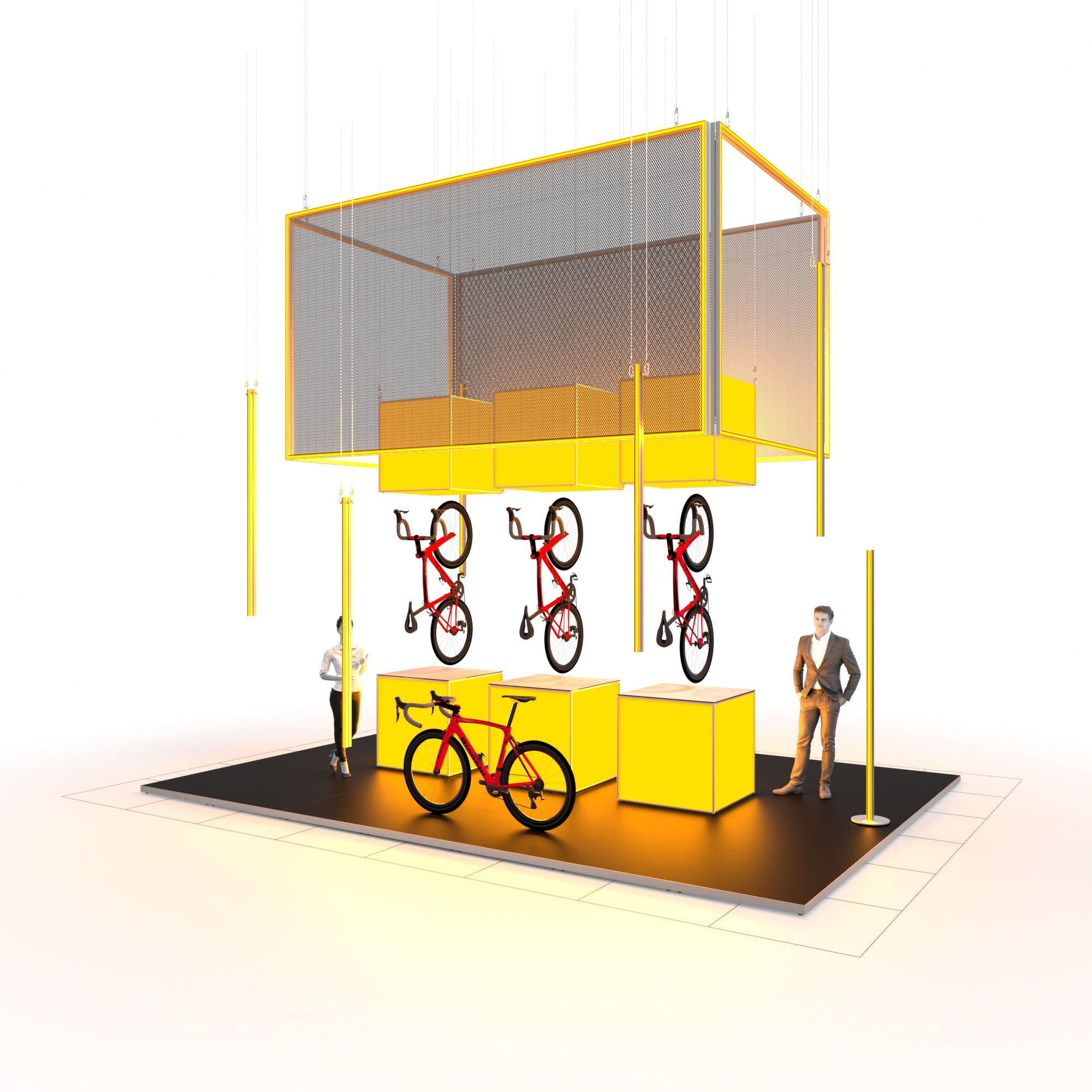 <strong>Messestand Adam</strong> | Inselstand mit markantem Deckenelement
