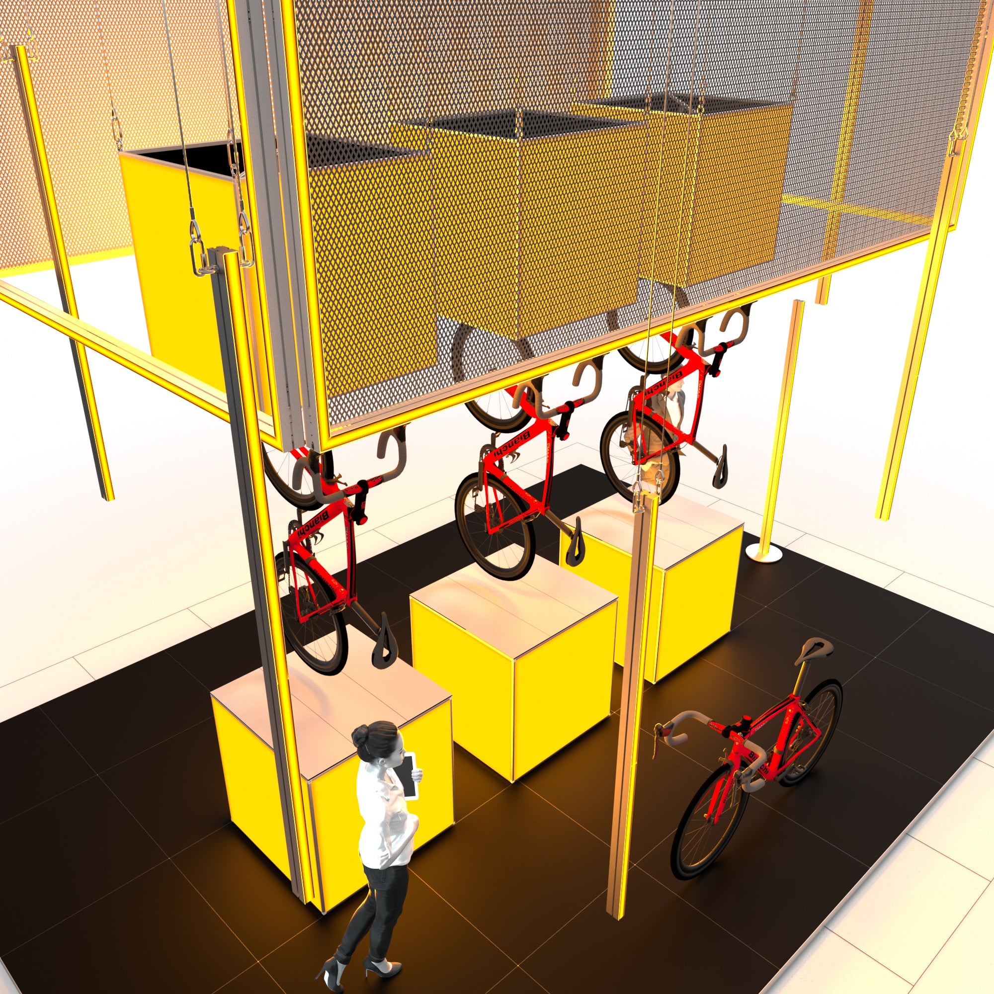 <strong>Messestand Adam</strong> | Inselstand mit markantem Deckenelement