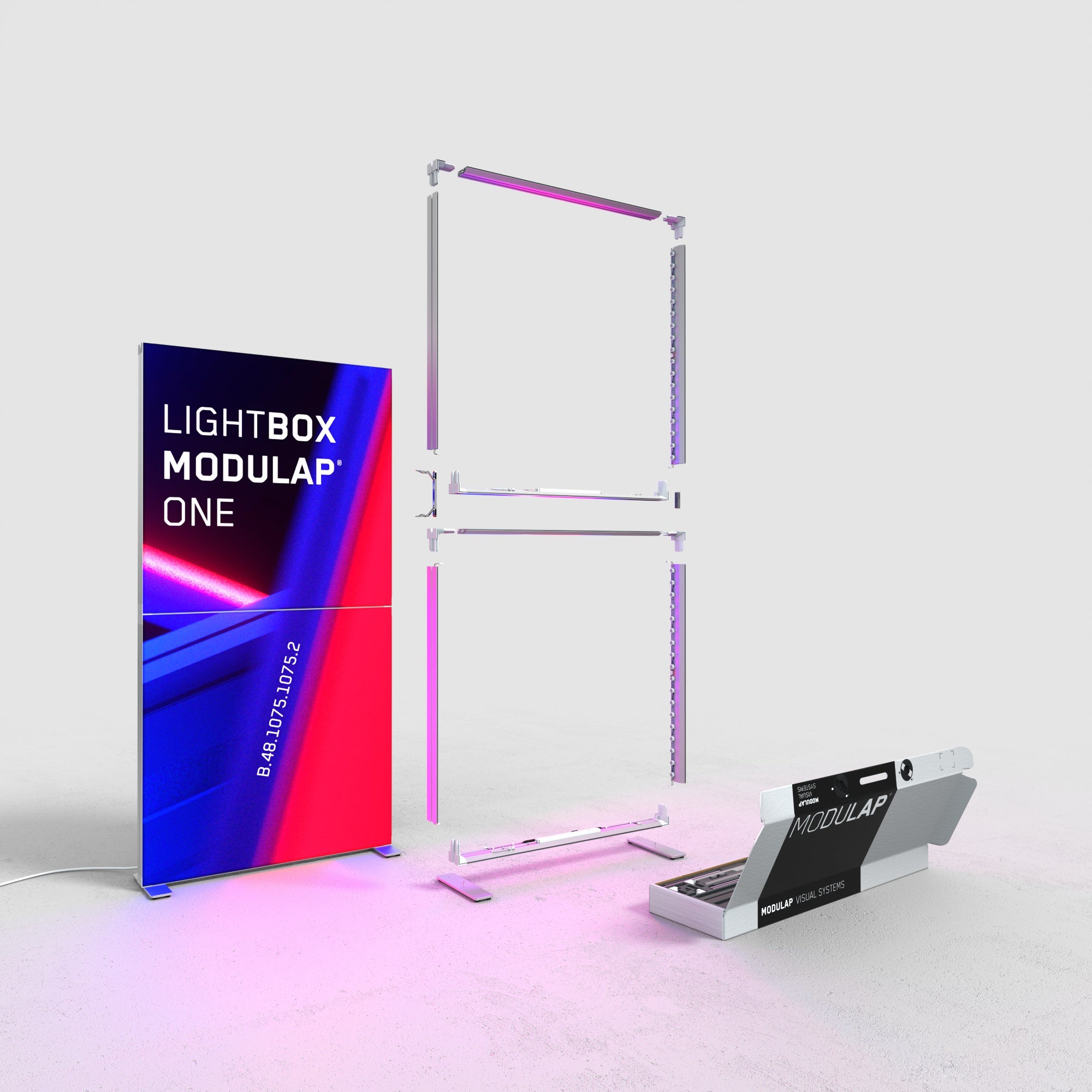 Die Leuchtwand Modulap Lightbox B wird Schritt für Schritt zusammengebraut