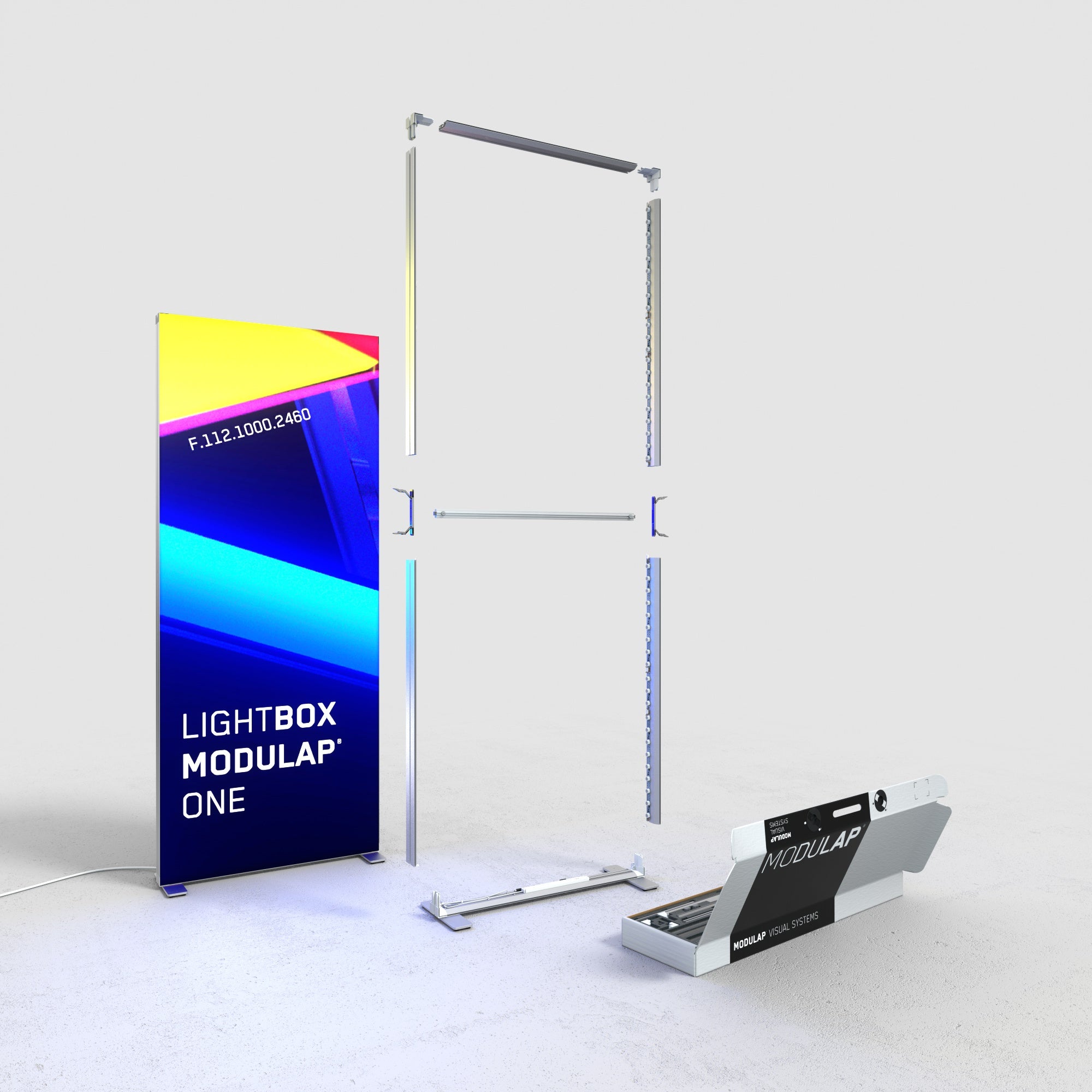 Die Leuchtwand Modulap Lightbox F wird Schritt für Schritt zusammengebaut